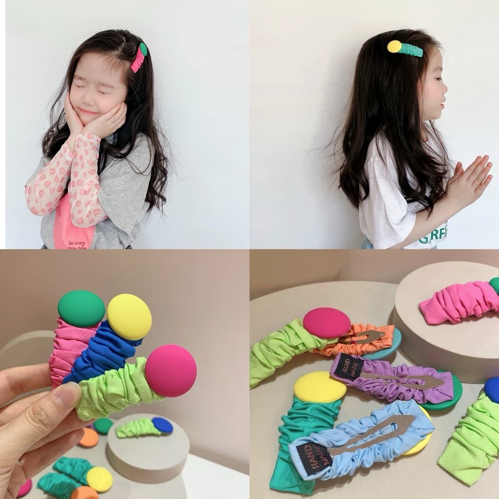 Primavera verão novo estilo fluorescente cor ervilhas bb clipe meninas crianças clipe lateral franja clipe de cabelo do