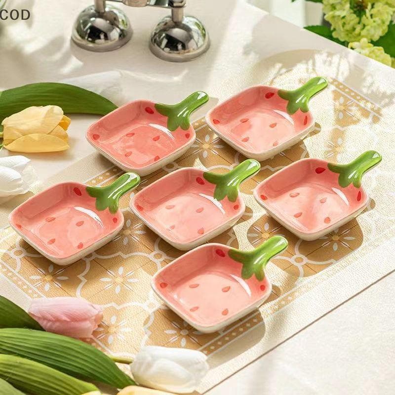 [gla] Pires De Imersão De Morango Super Fofo De Desenho Animado Doméstico Cerâmica Tridimensional Ketchup Lanche Prato V