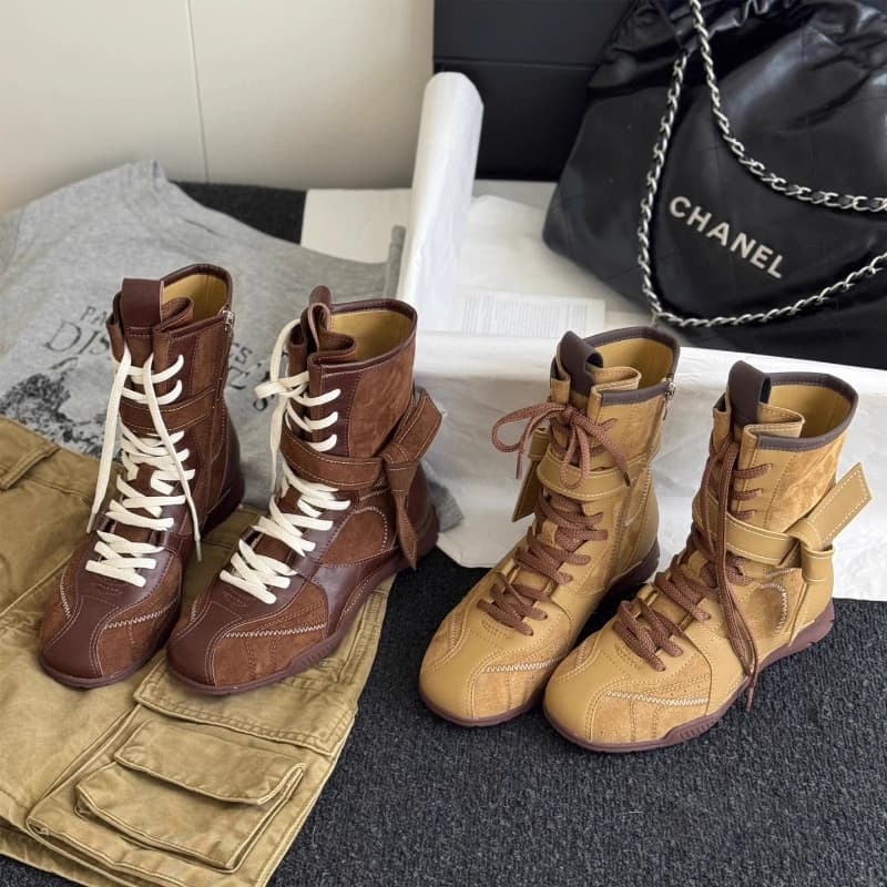 Botas Martin de sola grossa resistentes ao desgaste, botas curtas femininas com cadarço, botas de caminhada femininas