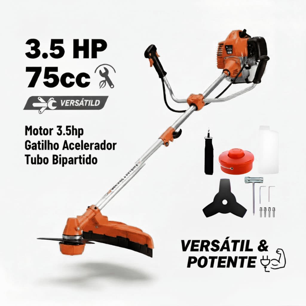 Roçadeira Gasolina Aparador de Grama Capinadeira Cortador 75CC 3,5hp Profissional Alta Performace e Versatilidade