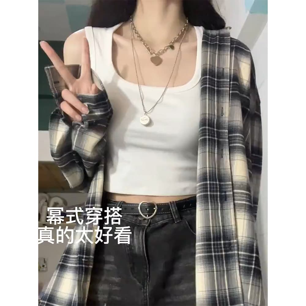Camisola de pescoço quadrado feminino roupa interior verão branco quente menina ombro largo puro algodão Anti-reflexo ex