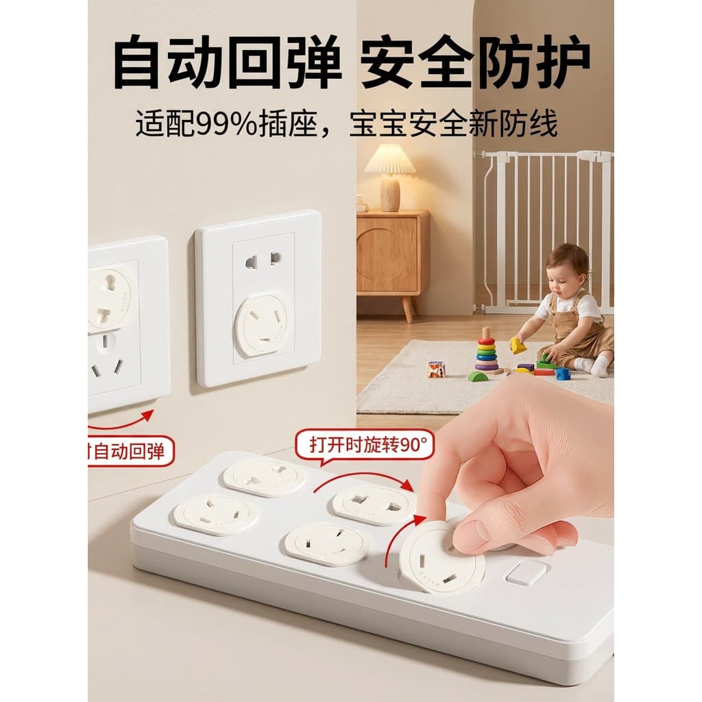 Capa protetora de soquete rotativo de rebote automático, energia infantil à prova de choque elétrico à prova de choque @