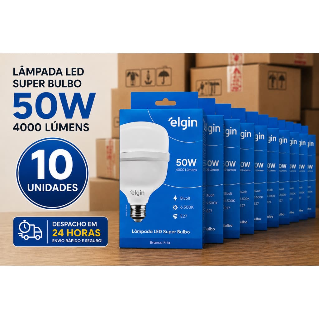 Kit 10 / 5 / 3 Lâmpadas Super Bulbo Alta Potência Led 50w 6500k - Elgin Globe T100 Bivolt E27 POTENTE