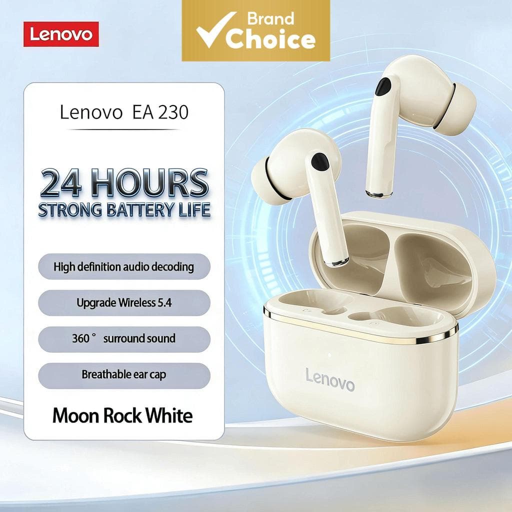 Lenovo EA230 Fones De Ouvido TWS Intra-Auriculares Sem Fio 40H Playtime Bluetooth5.4 De Baixa Latência HiFi Som Música U