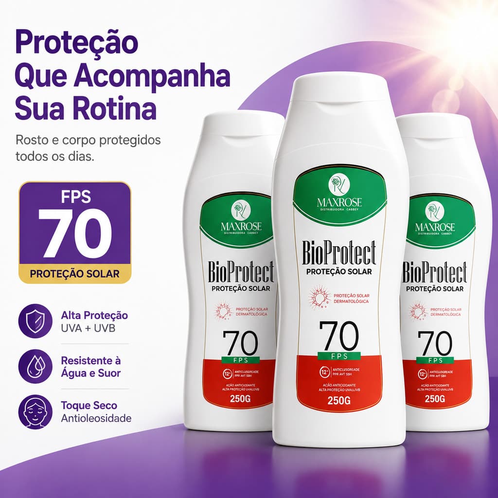 Kit 3 Protetor Solar Rosto corpo FPS 70 250g Toque Seco
