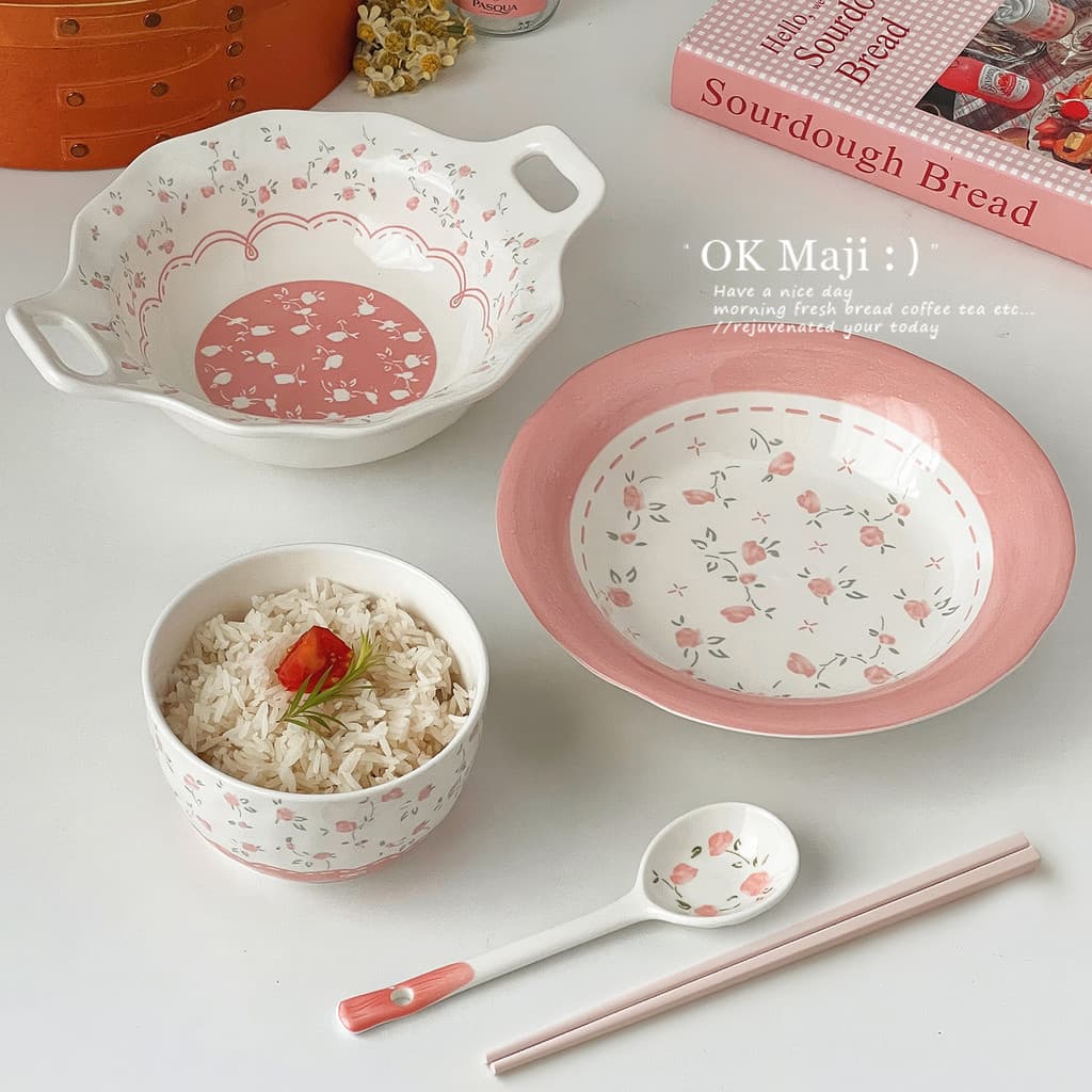 Utensílios de mesa fofos para uma pessoa, tigela de comida, pauzinhos, colher, prato, menina, coração, tigela de arroz,