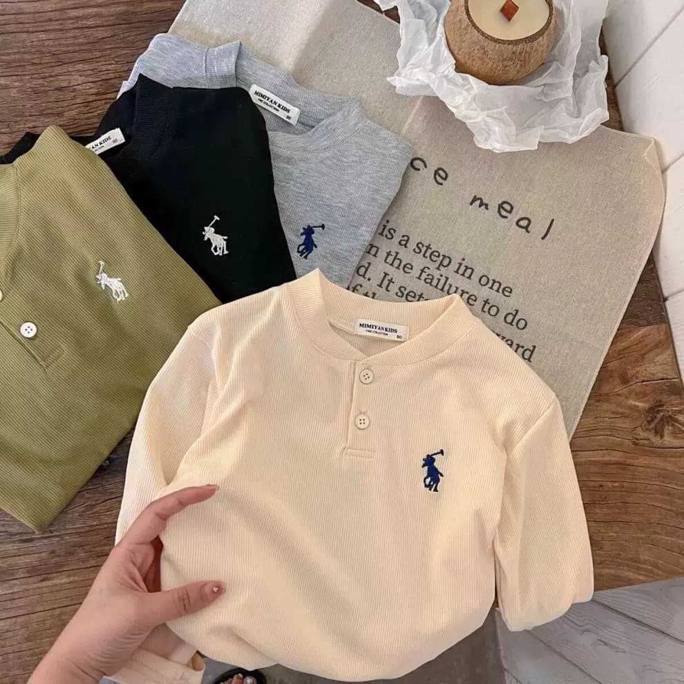 Pequeno pano urso menino primavera outono manga comprida gola polo camiseta 26 novos produtos bebê outono versão coreana