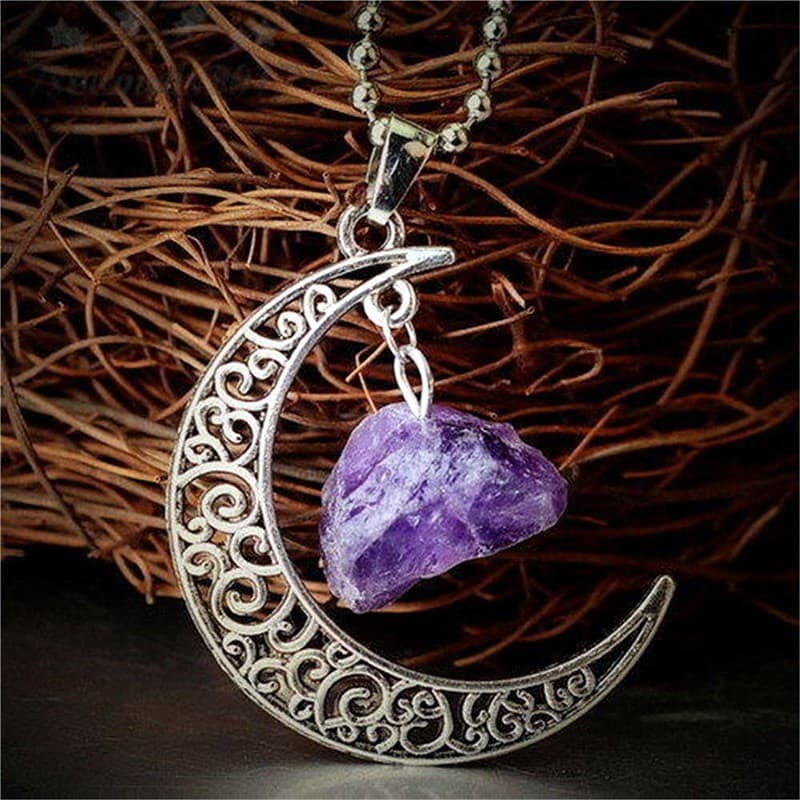 Comércio exterior novo estilo moda lua Retro Irregular pedra Natural pingente colar quartzo ametista jóias