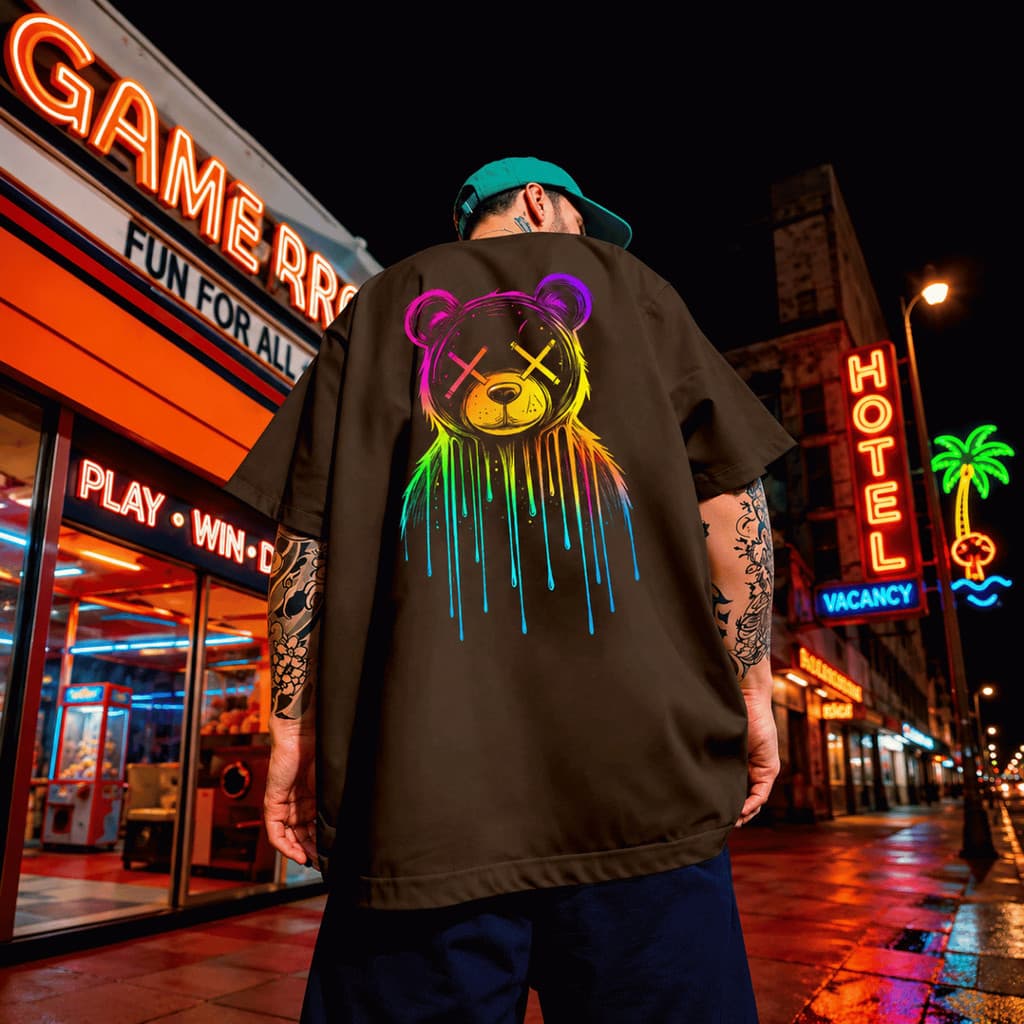 Camisa Camiseta Oversized Streetwear Urso Bear Rainbow Skate Punk Rock Tie Dye BT1261