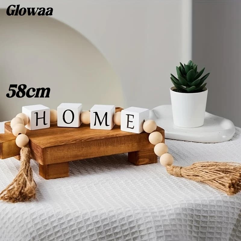 58cm Colar de Mesa Decorativo em Madeira Bege Minimalista Rústico e Sofisticado LOVE/HOME