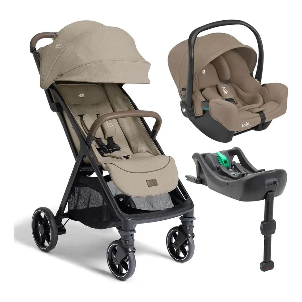 Carrinho de Bebê Parcel LX Areia Sandstone + Bebê Conforto Marrom Cashew + Base I-Snug  – Joie CN