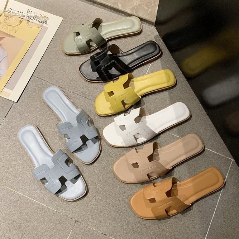 Chinelos de passeio cor sólida versão coreana feminina verão moda exterior usar sapatos de praia planos sandálias planas