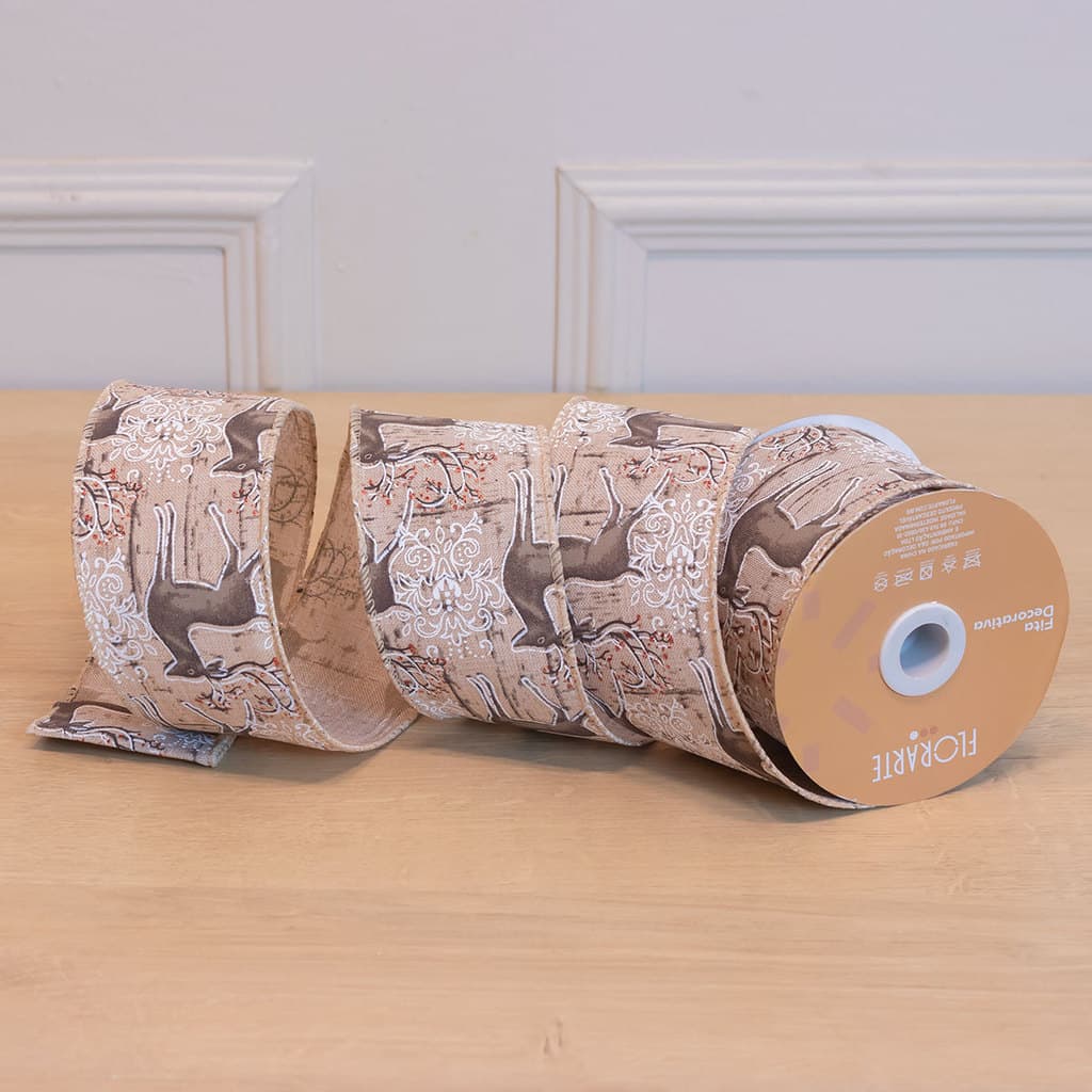 Fita Natalina Aramada Rena Rústica 6,3cm x 9,14m - Florarte