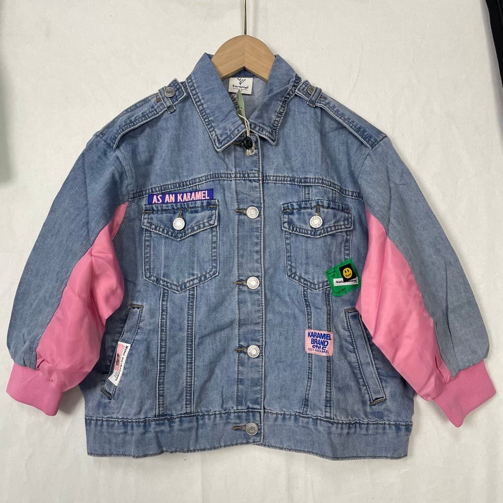 Carami primavera Denim costura cor jaqueta versão coreana solta Casual topo meninas contraste cor jaqueta na moda