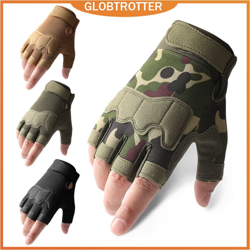 Luvas Táticas para Motocicleta Globetrotter Masculinas, Meio Dedo, Antiderrapantes, Alta Qualidade