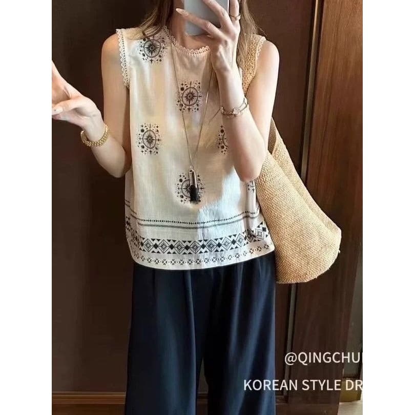 Versão europeia solta mais magro olhar sem mangas fino Chiffon colete feminino estilo verão High-End indústria pesada im