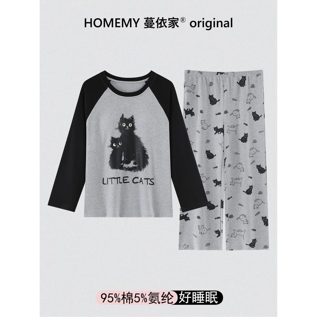Home HomeMy Manyi's Classe A Pijamas com almofadas no peito Mulheres Outono Inverno Puro Algodão Manga Comprida Desenhos