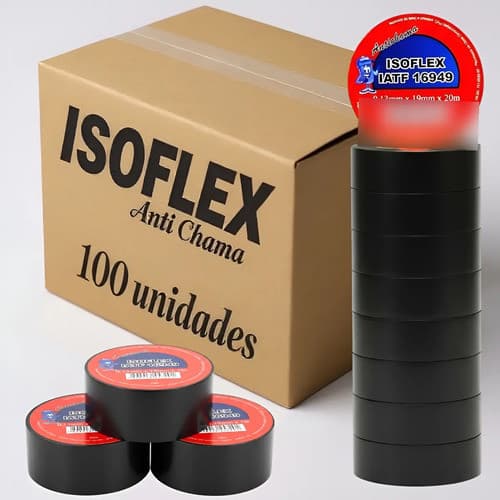 Kit 100 Fitas Isolante 20 Metros Antichama Preta Fita Grande Preto Lisa