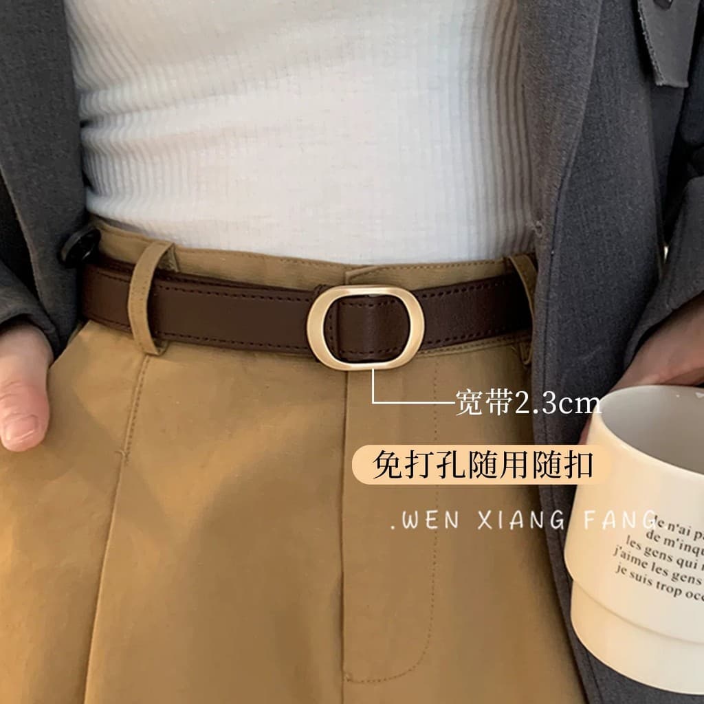 26 novo estilo versão coreana senhoras cinto de couro perfuração-livre liga fivela marrom Commuter nicho Design cinto ac
