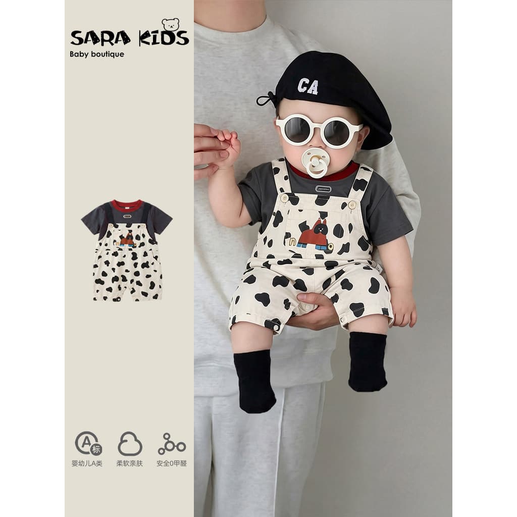 Menino terno do bebê verão fino roupas de bebê 2026 verão novo estilo moda macacão de manga curta macacão terno de duas