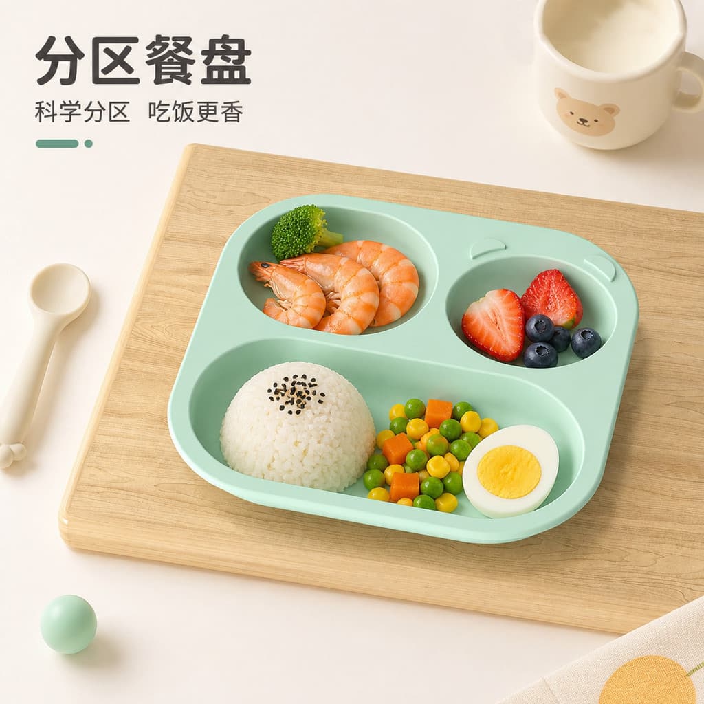Prato de jantar infantil de silicone, prato de silicone para compartimento de bebê, ventosa, tigela de comida complement