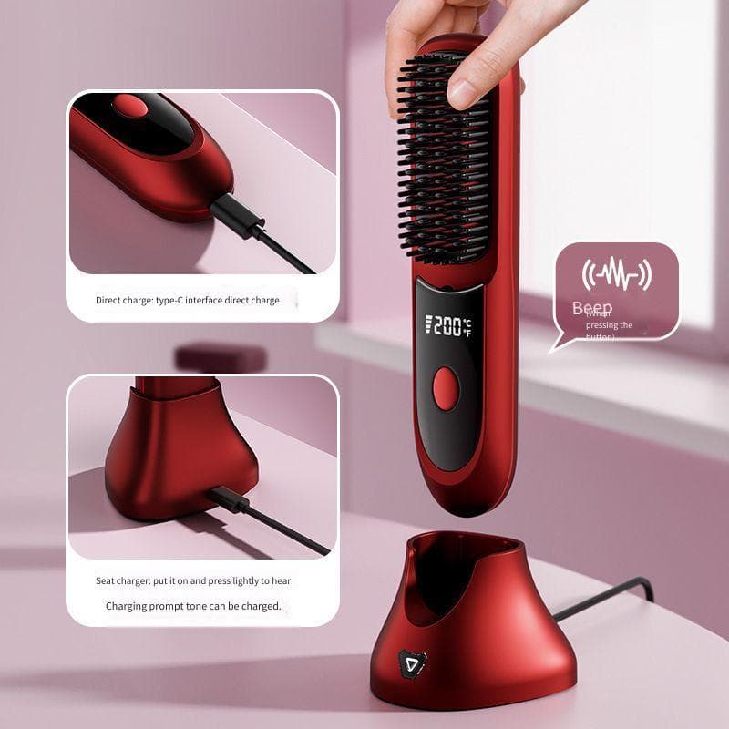 High-End sem fio íon negativo alisamento de cabelo pente Curling dupla utilização preguiçoso multifuncional casa