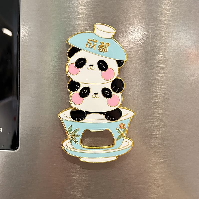 2026 novo estilo abridor de garrafa Sichuan Chengdu Panda Metal geladeira adesivos sucção magnética lembranças turística