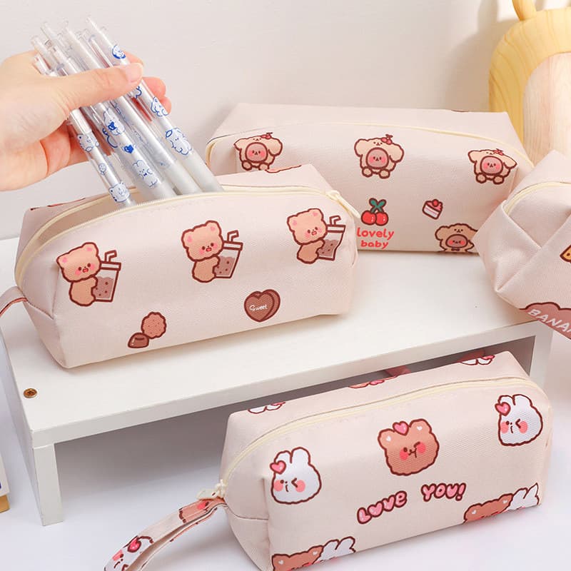 Estudante ins menina coração grande capacidade lápis caso Desktop papelaria arrumado saco de armazenamento urso dos dese