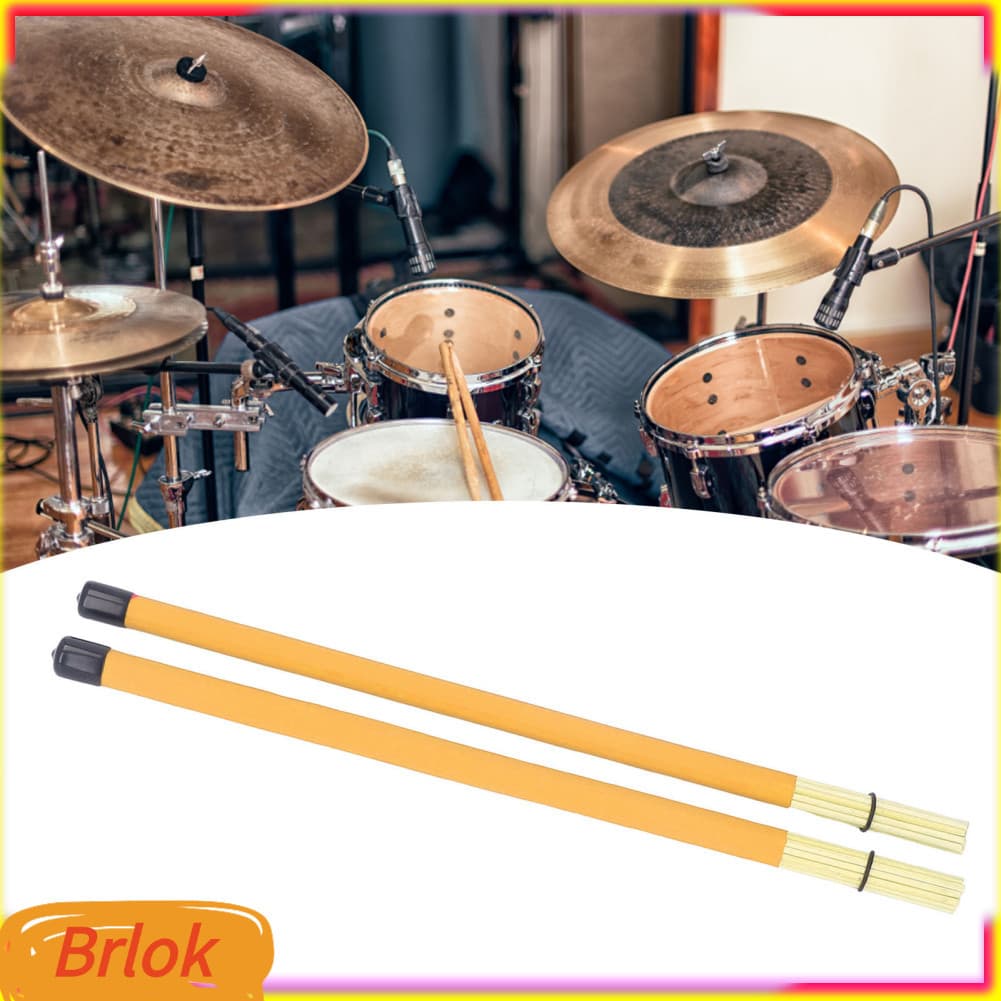 Brlok-br 2 unidades Escovas Cabo retrátil Fio Conjunto de escova de percussão compatível com kit de jazz amarelo para
