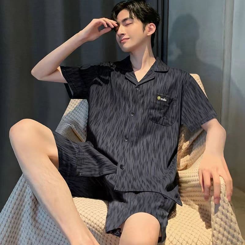 2026 pijamas masculinos de algodão puro verão juventude manga curta terno Casual verão influenciador masculino Homewear