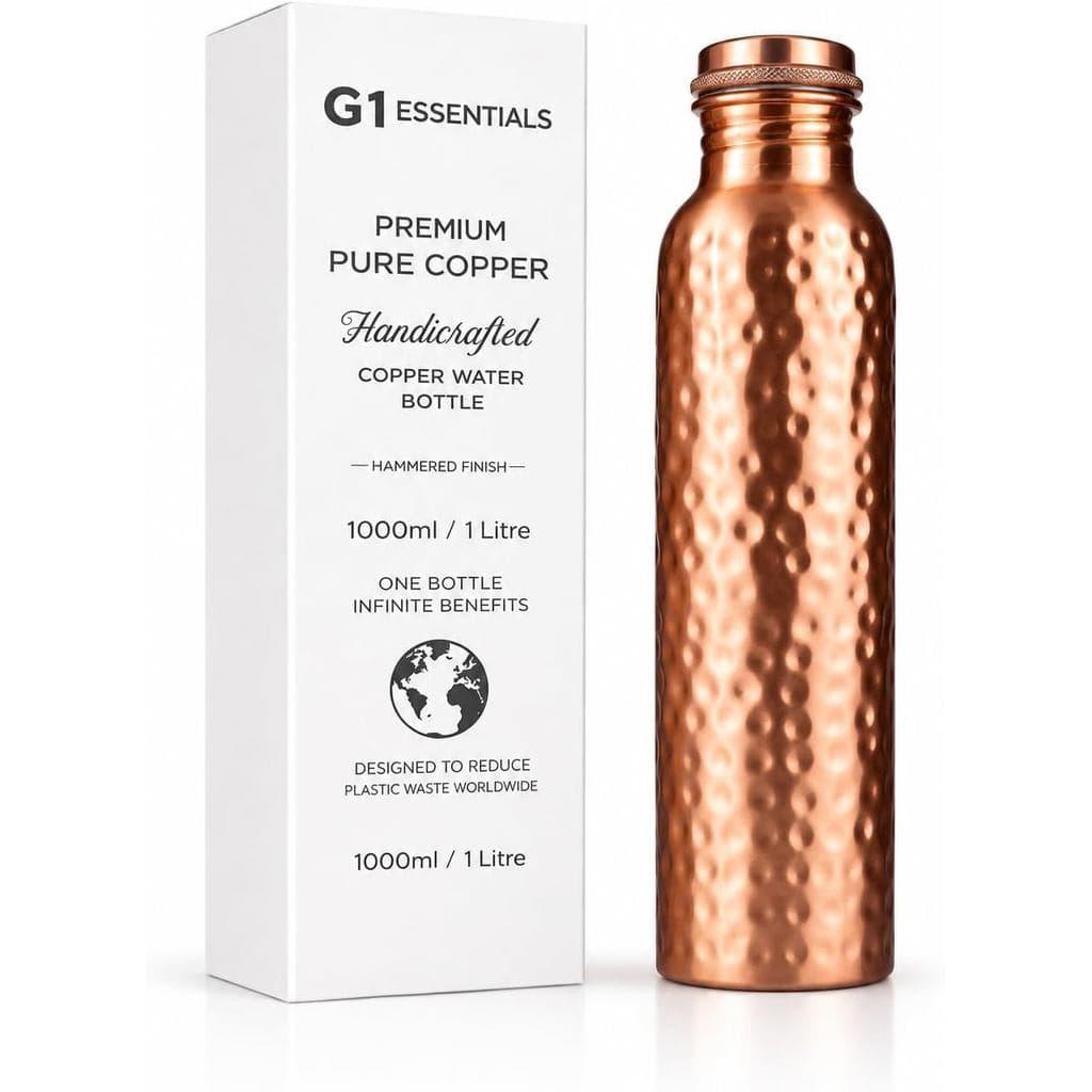 Garrafa de Água de Cobre Puro 34 oz, Garrafa de Água Martelada, Garrafa Reutilizável Estilo Ayurvédico para Casa, Academ