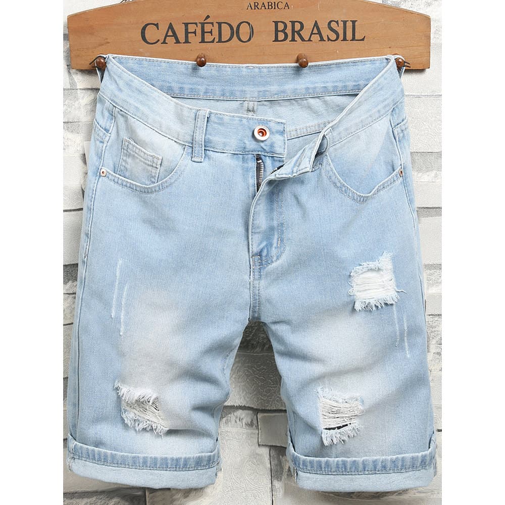 2026 novo estilo Shorts Jeans masculinos verão estilo fino verão cor clara calças curtas médias cinco pontos Jeans corta
