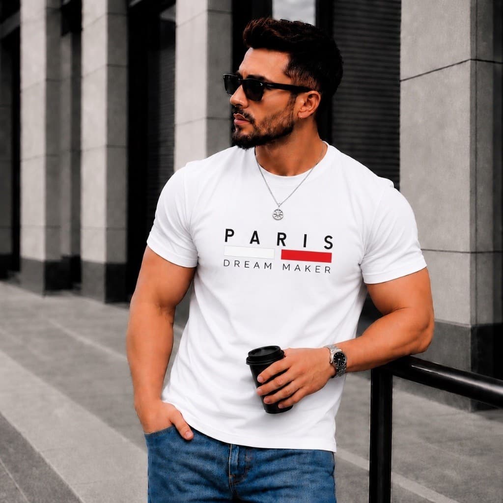 Camiseta Paris StreetWear Masculina Estampada 100% Algodão Básica Casual