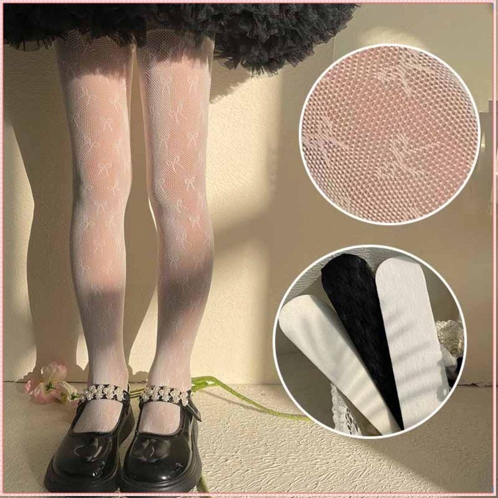 Meia-Calça Infantil  , Meias De Renda De Princesa De Malha , Leggings Finas De Verão Branco Com Laço Macio Para Beb