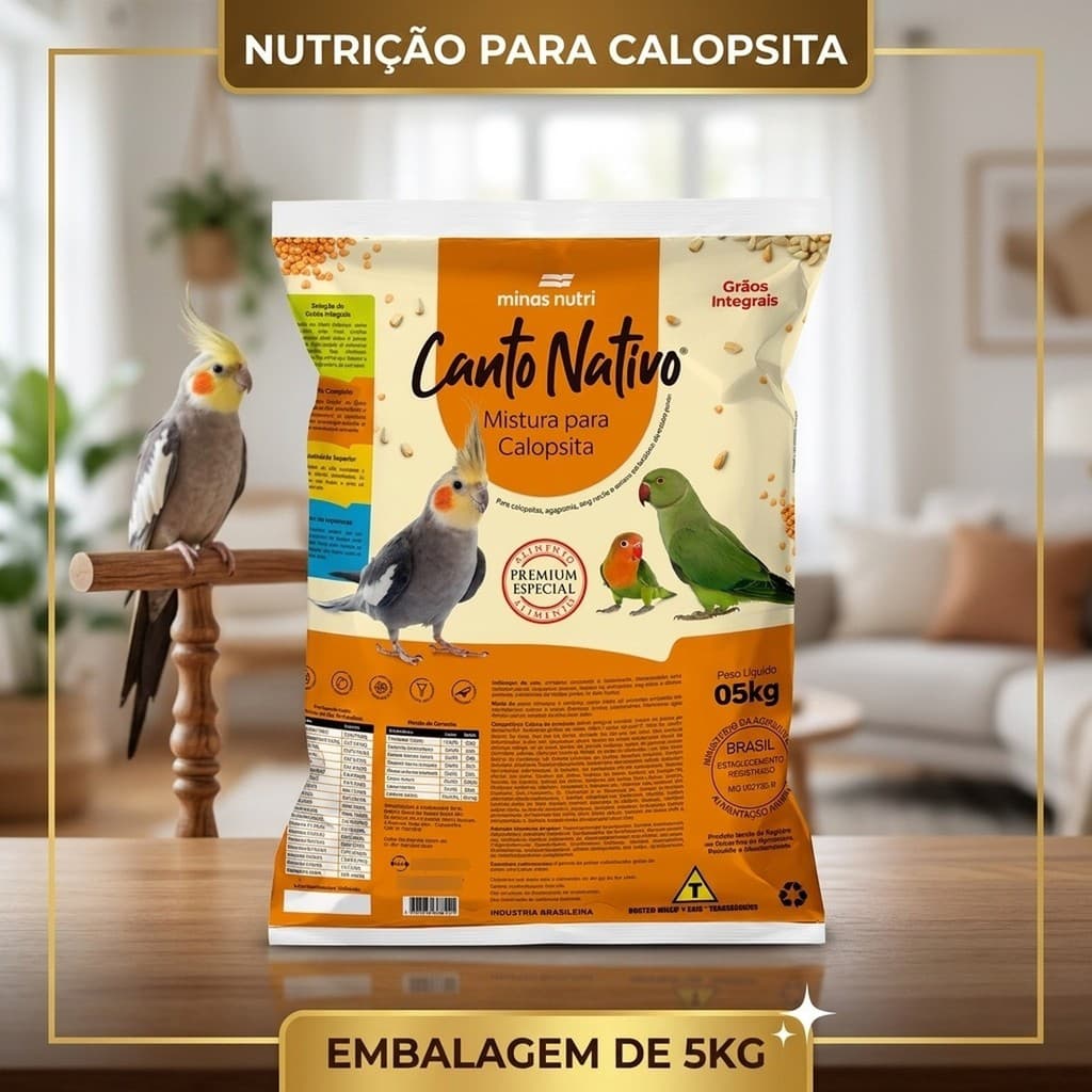 🐦 Alimento Extrusado Calopsita Canto Nativo Sabor Frutas Sementes Pássaros Ração Premium 5kg 🦜