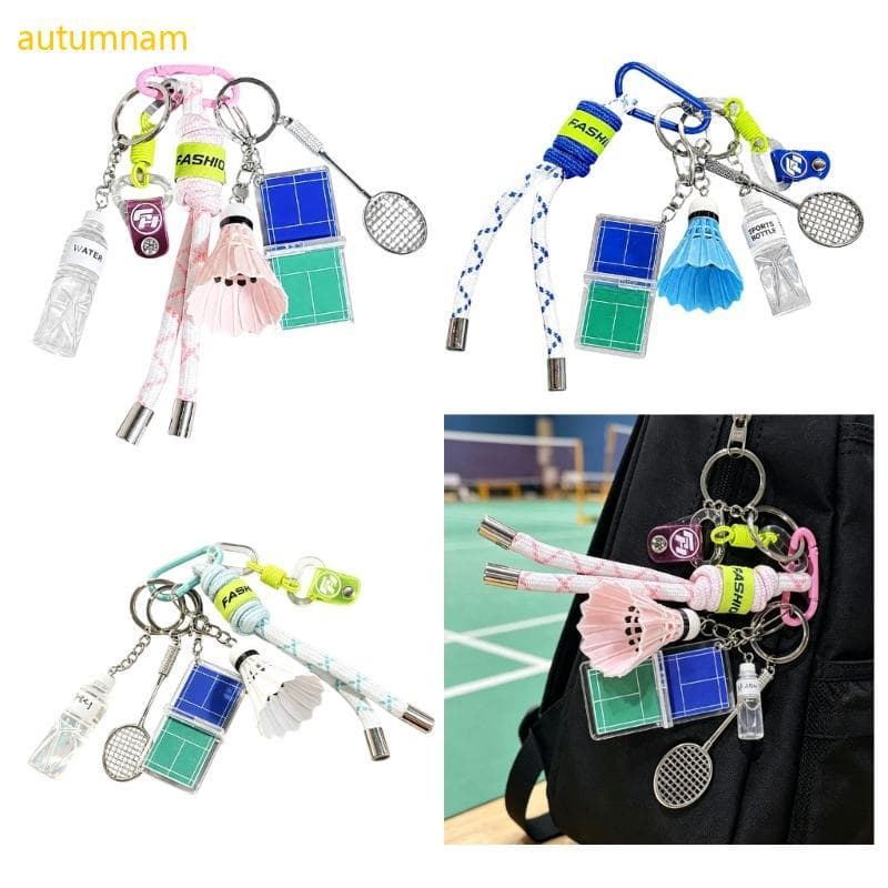 Porta-Chaves De Badminton Autumnam Com Vários Anéis , Raquete E Peças De Peteca , Além De Clipe Laço De Corda Para Trans