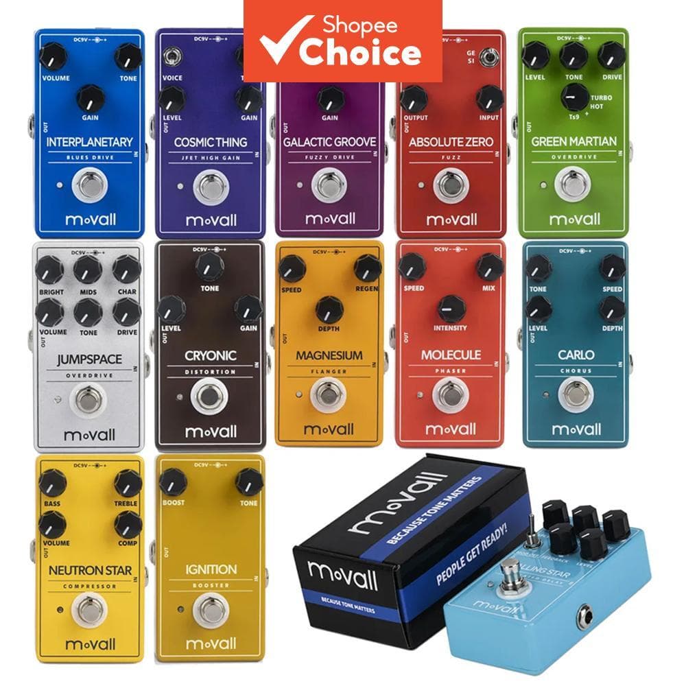 Pedal de Efeito de Guitarra Mini Série Movall MP: Overdrive, Distorção, Fuzz, Chorus, Compressor, Bypass Verdadeiro para