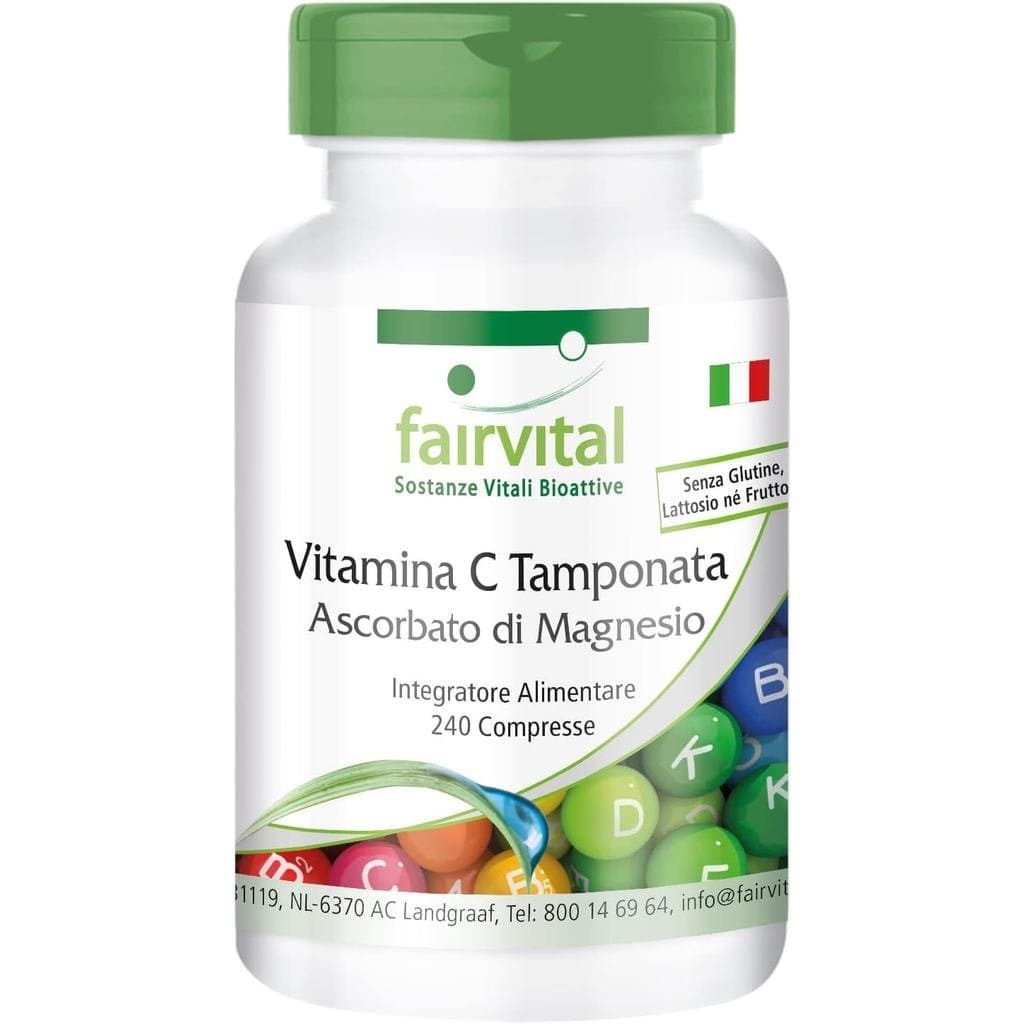 Comprimidos de vitamina C Fairvital, tamponados com ascorbato de magnésio, 240 comprimidos, veganos e suaves para o estô