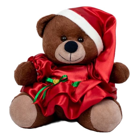 Urso  Mamãe Noel 15cm - Pelúcia Decoração Natalina 1 Peça