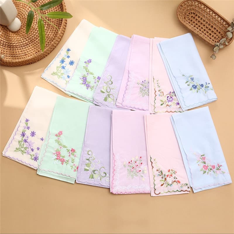 1Pc 40x40cm 100 % Algodão Flor Bordado Cor Sólida Lenços Femininos Limpando Toalhas De Mão Presente De Festa De Casament