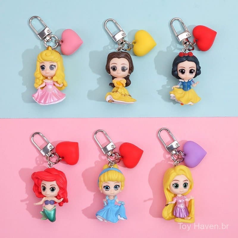 Personagens de Anime das Princesas da Disney Branca de Neve Ariel Cinderela Rapunzel Aurora Belle Chaveiro Bolsa Brinque