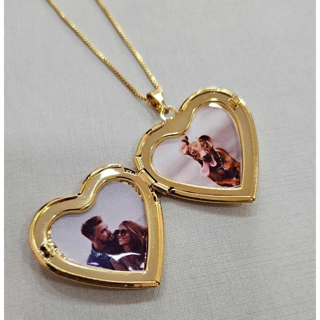 TB Brinquedos Moda Colar Pingente Medalhão de Coração Amor em Aço Inoxidável Feminino Porta-foto