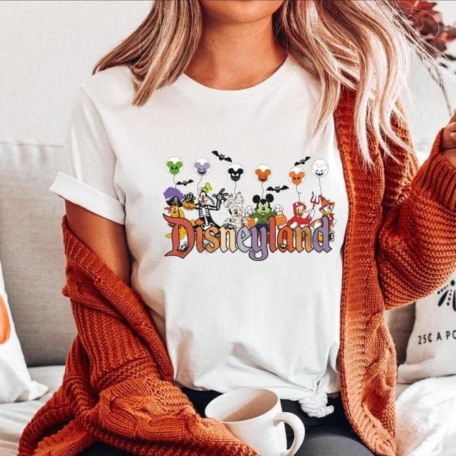 Camiseta Masculina e Feminina Algodão Oversized Estampa Disneyland Halloween Trick Or Treat Mickey And Friends
