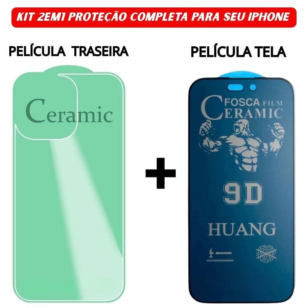 Kit 2 em 1 Película Traseira + Película Cerâmica Fosca Privacidade Compatível iPhone 11 12 13 14 15 candy