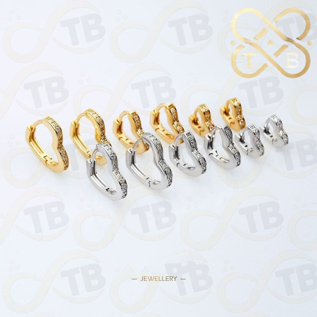 TB Shop Conjunto de 3 pares femininos brincos triplos de zircônia banhados a prata 925 coração ouro