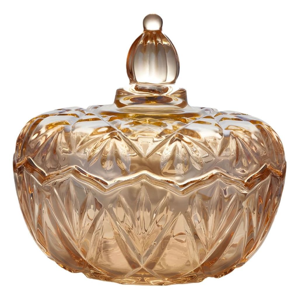 Bomboniere Madri Gold 700 Ml Baleiro De Vidro Dourado Ambar Com Tampa Potiche Decorativa Em Casa Tem