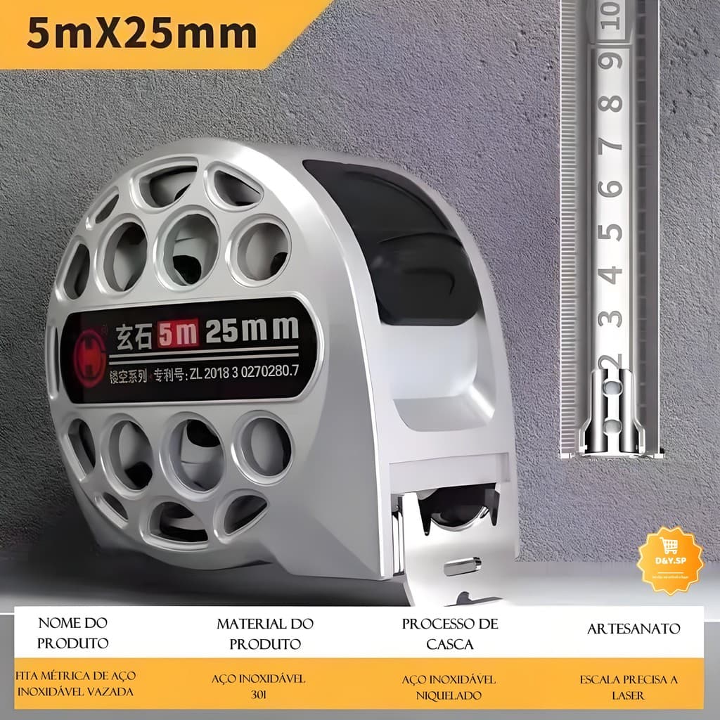 Trena 5M 7.5M Profissional 25mm Larga  Fita métrica de Aço Inoxidável Anti-Enrolamento Alta Precisão