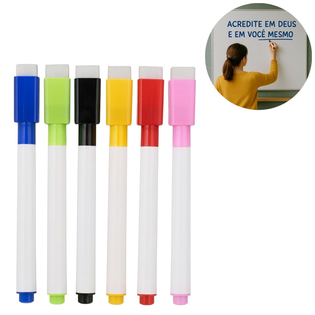 Kit Canetas Marcador Lousa Quadro Branco com 6 Cores