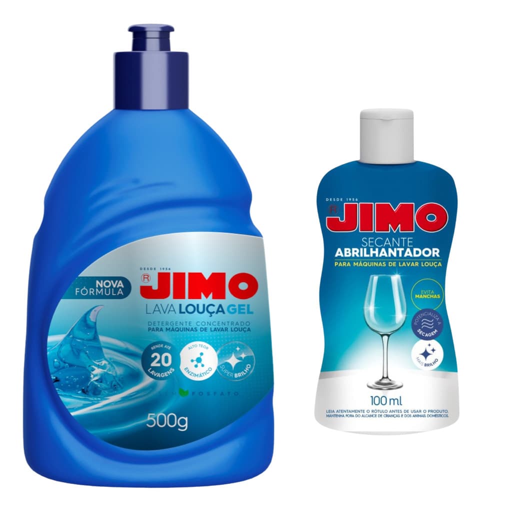 Kit Jimo Detergente Gel 500g + Secante 100ml Para Lava-Louças Limpeza Profunda e Secagem Sem Manchas