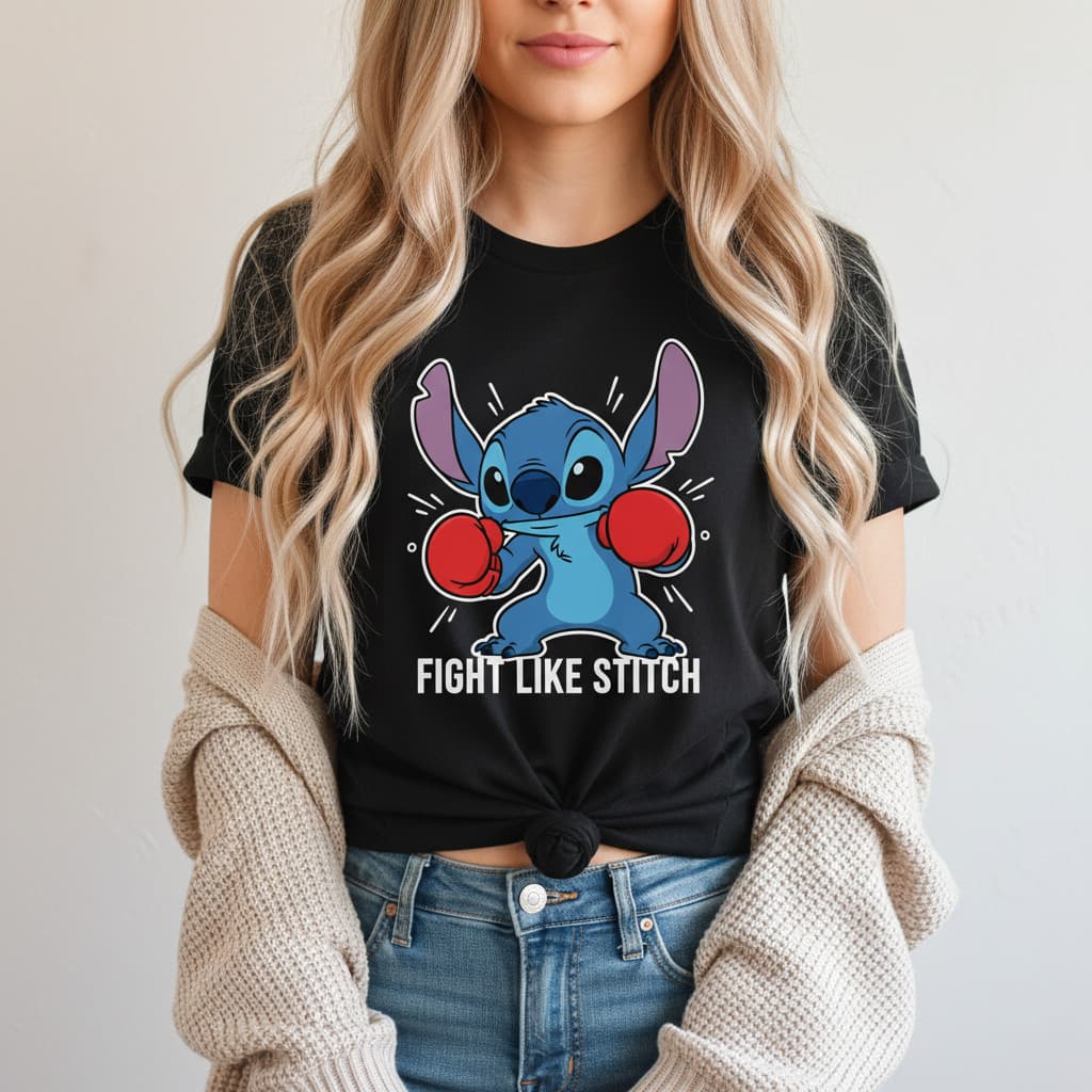 BR.Moonlight Camiseta Stitch Boxe Treino Luvas Azul Fofo Estampada Confortável Divertida Esportiva Moda Casual